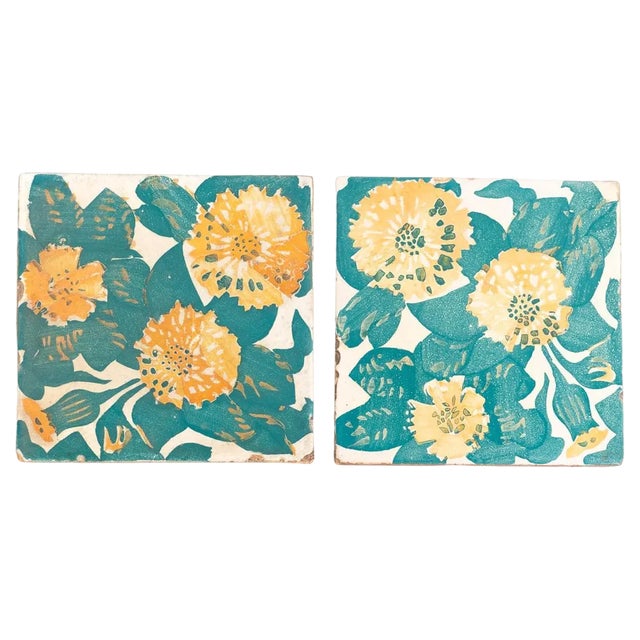 Spanish Decorative Ceramic Tiles of Casa Vicens by Antoni Gaudí, 1888, Set of 2 For Sale