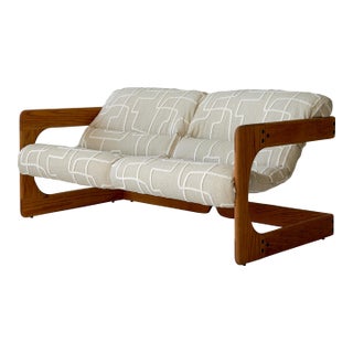 1970s Brutalist Oak Settee by Lou Hodges, Attributed For Sale