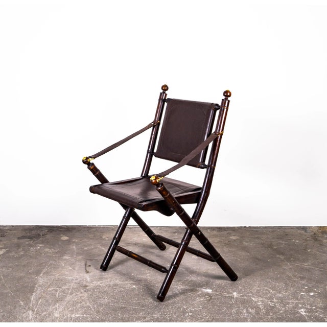 Folding Chair in Mahogany, Faux Bamboo, Leather and Brass, 1960s For Sale - Image 11 of 18