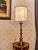 High table lamp, originally a candlestick. The body of the lamp is hand-carved from solid linden wood. Beautiful patina....