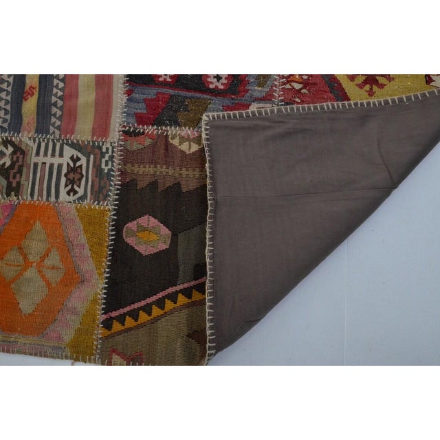 Tribal Vintage Handwoven Turkish Patchwork Kilim Rug With Eclectic Tribal Motifs For Sale - Image 3 of 9