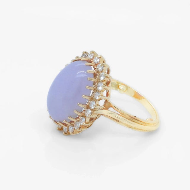 Metal Vintage 14k Gold, Type a Lavender Jadeite, and Diamond Cocktail Ring For Sale - Image 7 of 12