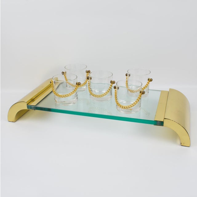 1980s Modernist Brass and Glass Pedestal Centerpiece Display Tray, Italy circa 1980 For Sale - Image 5 of 13