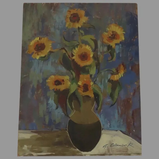 Mid 20th Century Still Life of Sunflowers Oil Painting on Board by George Cermak For Sale - Image 9 of 9