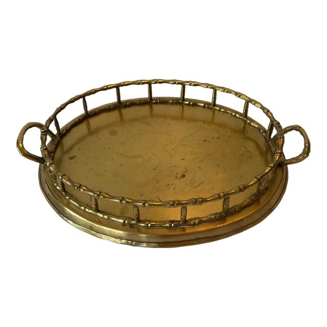 Brass Bamboo Motif Gallery Tray For Sale