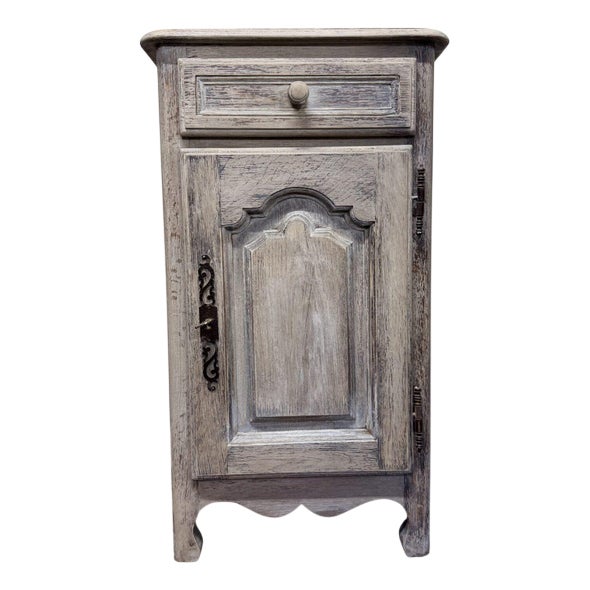 Antique French Bleached and Whitewashed Oak Bedside Table, 1890s For Sale
