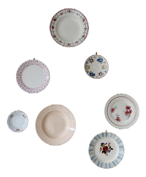 Wall Plates in Pink Earthenware, 1950s, Set of 7