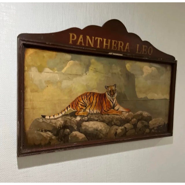 Vintage Carnival Oil on Board Panthera Leo Tiger Exotic Animal Sign