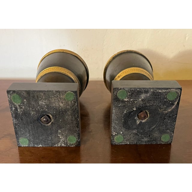 Antique Early 19th Century French Empire Directoire Gilt & Patinated Bronze Urn Form Cassoulettes on Marble Bases Circa 1810 - a Pair For Sale - Image 11 of 12