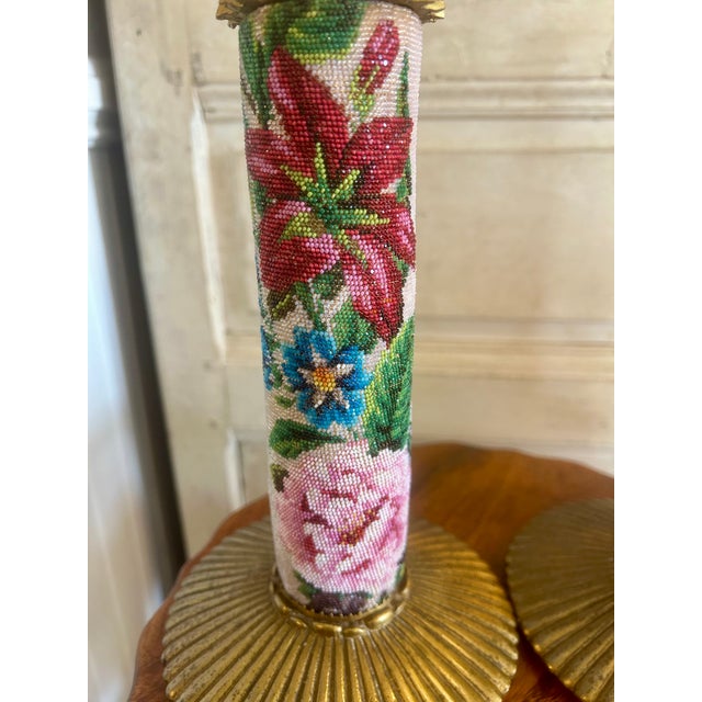 Antique Crystal Bead Petit Point Candle Holders Pair For Sale - Image 11 of 15