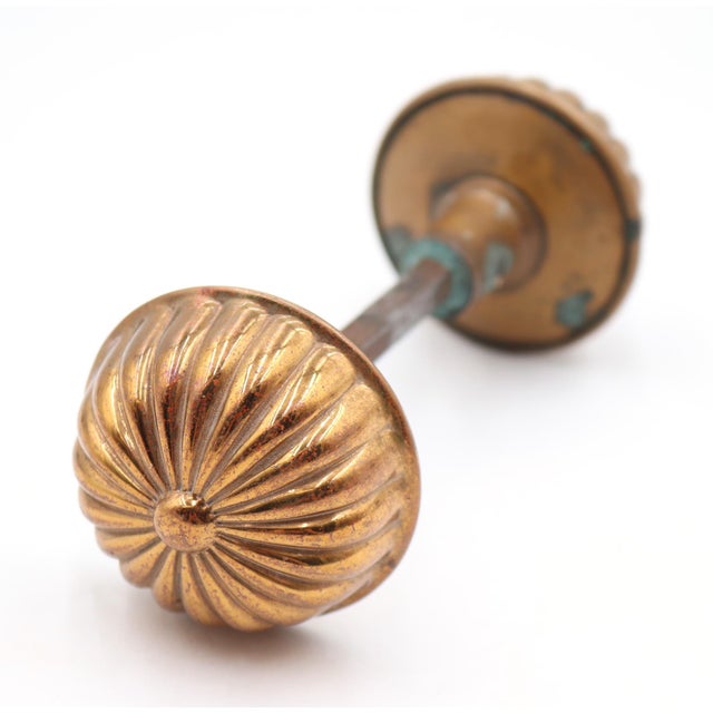Pair of Vintage Fluted Brass Entry Door Knobs For Sale - Image 4 of 6