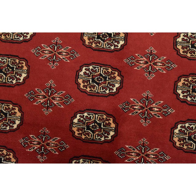 Textile Bokhara Rug 5’2” X 7’9” Red Wool Tribal Hand-Knotted Oriental Carpet For Sale - Image 7 of 13