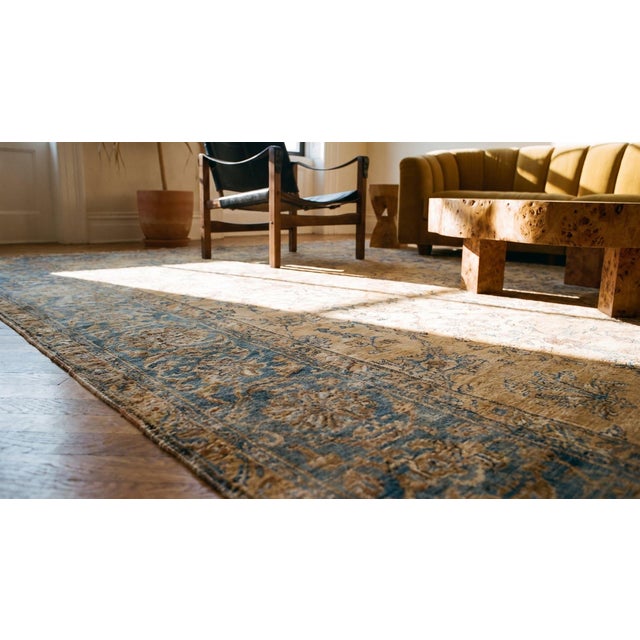 Brown Spectacular Peach and Blue Color With Delicate Floral Design Antique Kirman Rug For Sale - Image 8 of 8