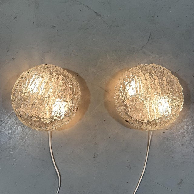 Vintage Ice Glass Wall Lamps from Kaiser Leuchten, 1960s, Set of 2 For Sale - Image 6 of 16