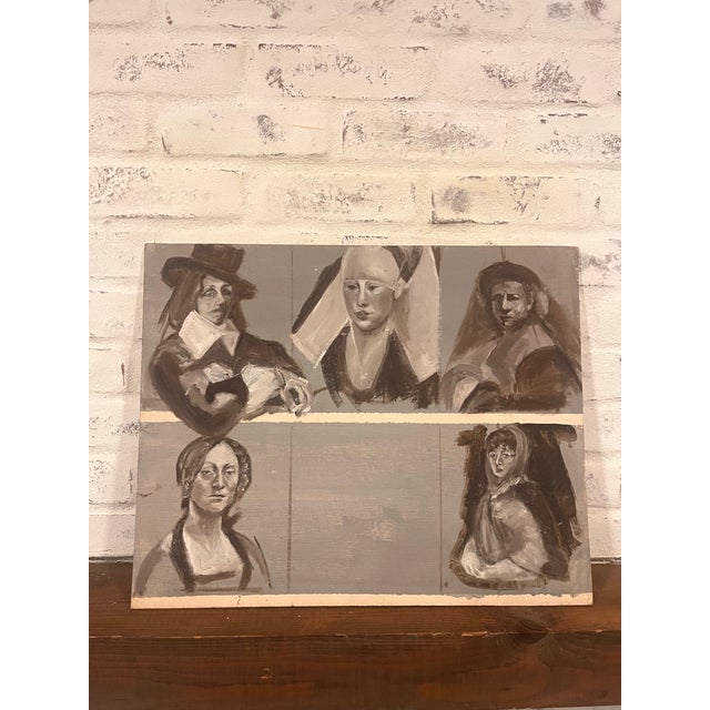 Figurative Original Figurative Portrait Painting 5 Female Figures Vintage Art Oil Canvas For Sale - Image 3 of 5