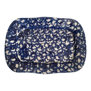 Antique Spongeware Blue and White Platter - 10 X 13