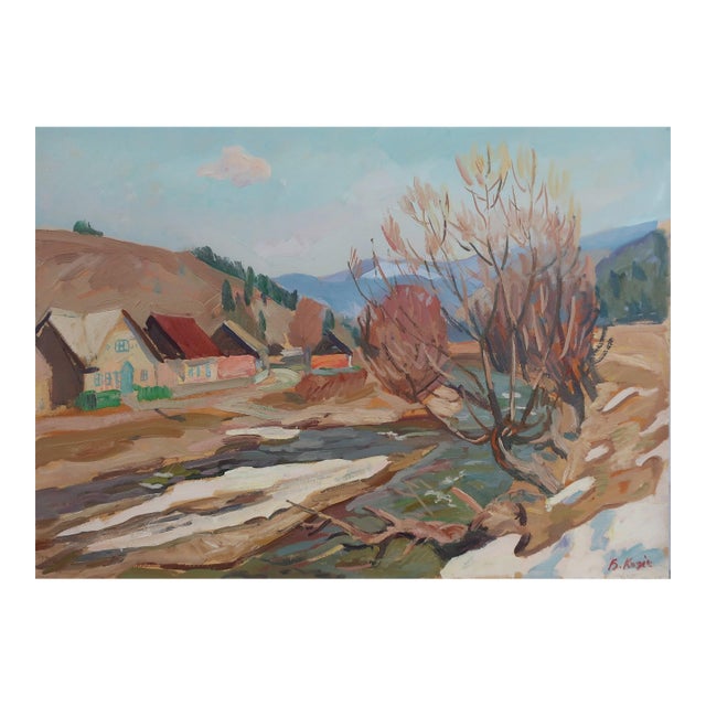 1980s Ukrainian Impressionism Oil Painting, Rural Autumn Landscape 50-69,5 For Sale