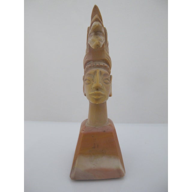 Aztec Mayan Indian Chief Headdress Carved Stone Paperweight Figurine Sculpture For Sale In Portland, OR - Image 6 of 9