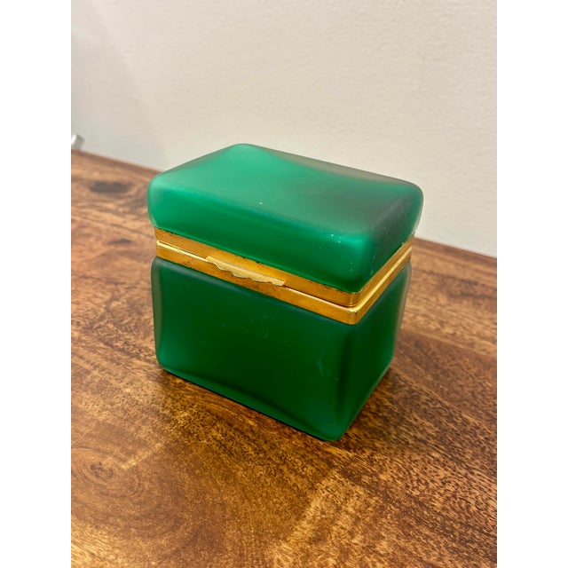Vintage Murano Emerald Green Opaline Glass Jewelry Box With Brass Trim ...