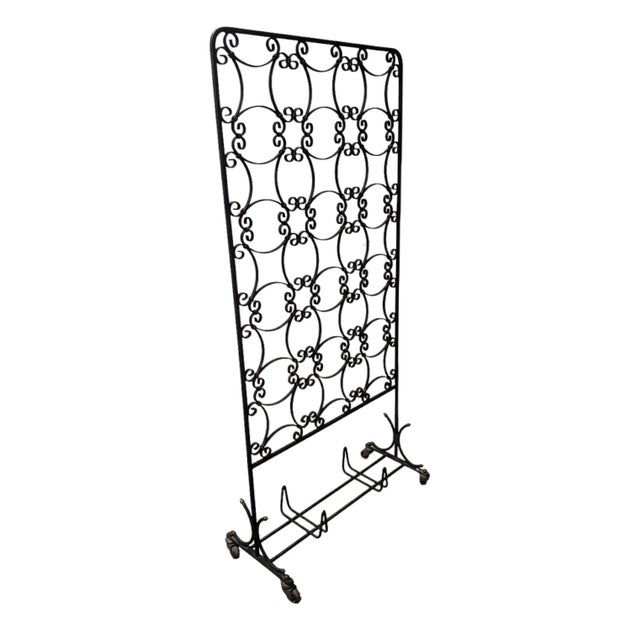 Metal Mid 20th Century Dark Green Hand Forged and Gilt Iron Decorative Room Divider /Rolling Screen For Sale - Image 7 of 12