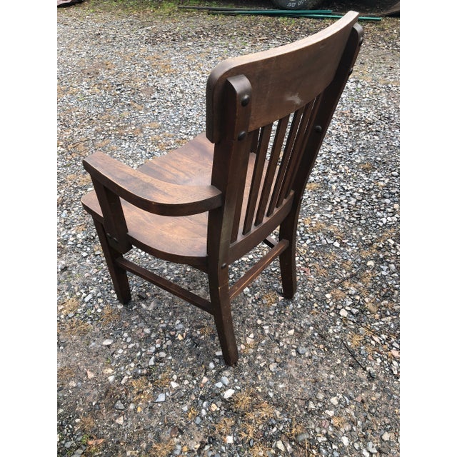 Brown Solid Wood Vintage Bank Desk Chair For Sale - Image 8 of 10