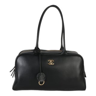 26P Black Calfskin Large Bowling Bag For Sale