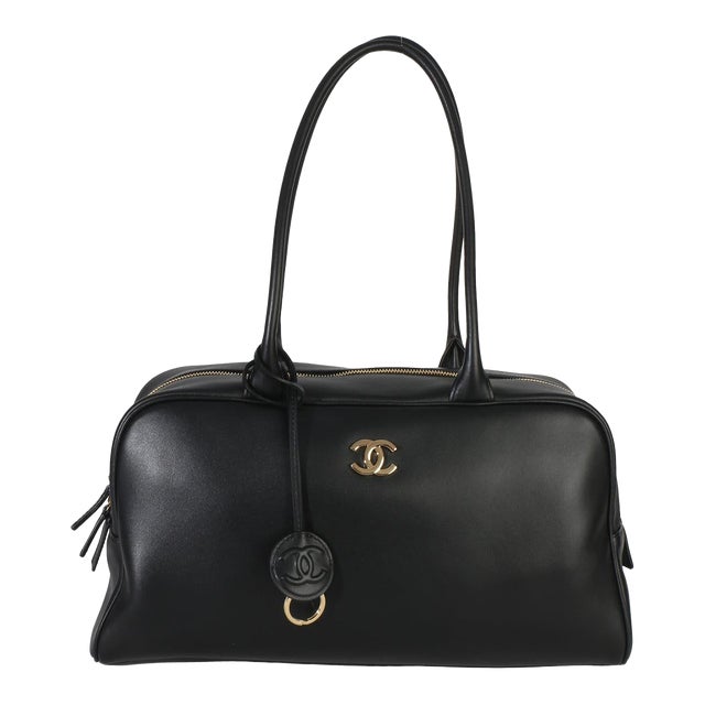 26P Black Calfskin Large Bowling Bag For Sale