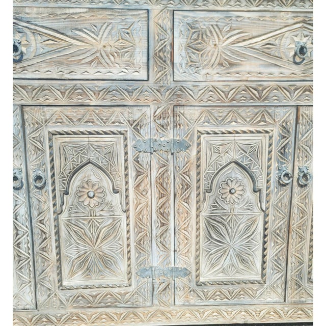 Moroccan White Wash Handmade Moroccan Berber‑Style Wooden Sideboard For Sale - Image 3 of 9