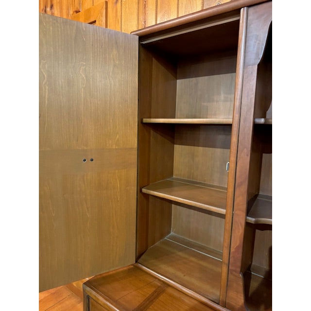 1950s Walnut Chinoserie China Cabinet W/Asian Inspired Hardware For Sale - Image 11 of 11
