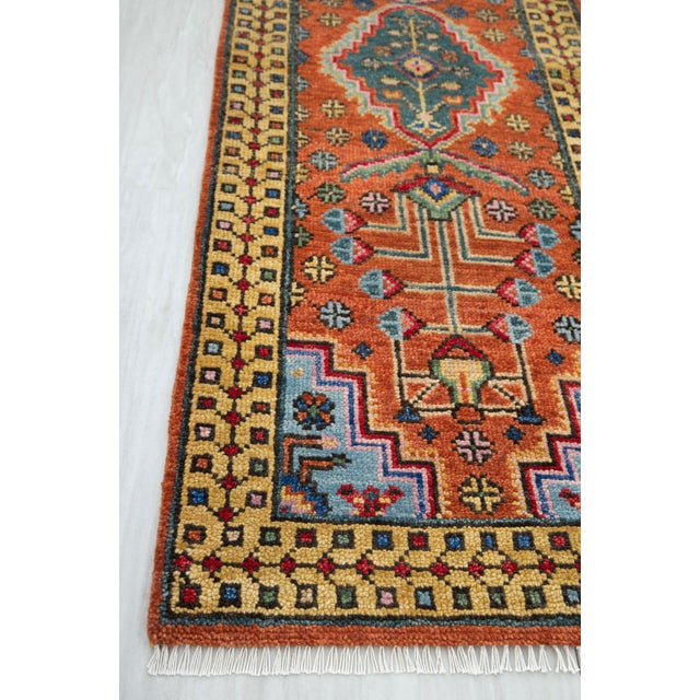 Persian 3.6x10Ft. Brunt Orange Persian Design Inspired Hand Knotted Wool Runner Rug For Sale - Image 3 of 3