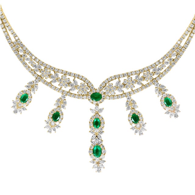 GIA Certified Natural Finest Zambian Emeralds & 95 Carat Diamonds 4 Piece Set Necklace, Bracelet , Earring and Ring Suite...