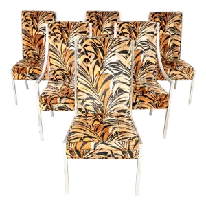 Midcentury Milo Baughman Chrome Jack Lenor Larsen Dining Chairs - Set of 6