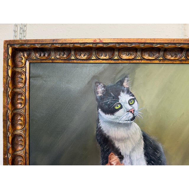 Signed Oil Painting of Three Cats, Cat Lover Wall Art, Framed Feline Portrait For Sale - Image 10 of 11