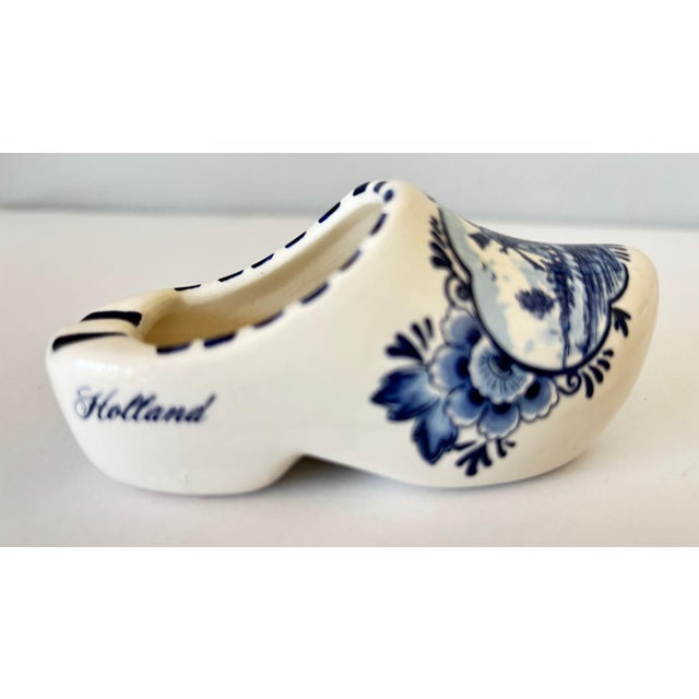 Delft Vintage Delft Blue Ceramic Clog Ashtray, Hand-Painted Windmill Motif, Holland For Sale - Image 4 of 7