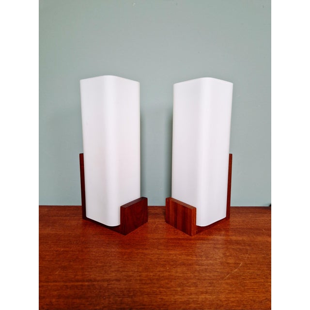 Teak and Satin White Opaline Wall Lights by Louis Kalff for Philips, 1960s, Set of 2 For Sale - Image 17 of 17