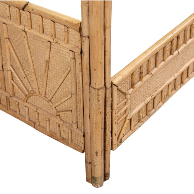 French Chinese Chippendale Fretwork Rattan Queen Bedframe For Sale - Image 3 of 11