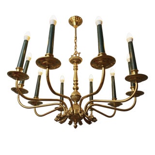Empire Brass Ten-Arm Chandelier, France, 1970 For Sale