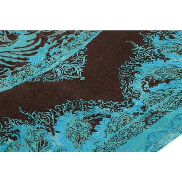 Rug & Kilim’s Modern Classics Rug, Turquoise With Pictorial Medallion “Simorgh” For Sale In New York - Image 6 of 10