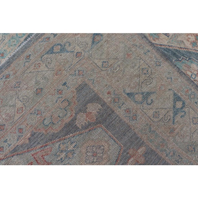 Modern Oushak With Three Large Medallion Design on a Blue-Gray Field For Sale - Image 11 of 12