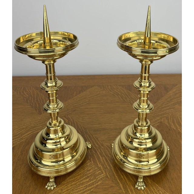 Vintage French Style Brass Gold Candleholders, Set of 2 For Sale - Image 3 of 18