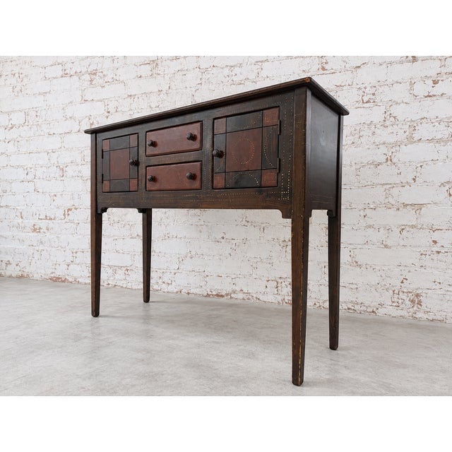 Traditional Vintage Regional American Solid Wood Sideboard/Entry Way Table Inlaid Geometric Patterning For Sale - Image 3 of 5
