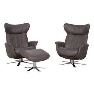 Model 8115 Armchairs and Ottoman in Grey Taupe Leather and Chrome, from Joop, Set of 2 For Sale