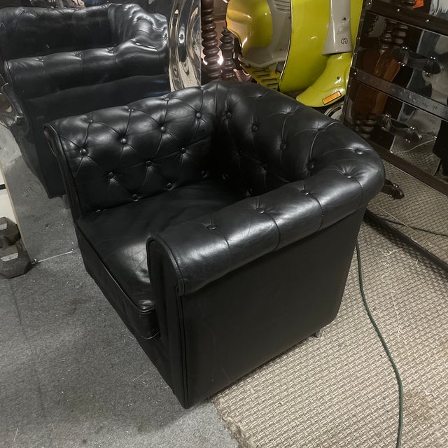 Restoration Hardware Black Leather Chesterfield Chair Chairish