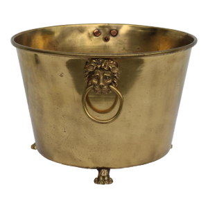 Mid to Late 19th Century Antique Brass Lionhead and Claw Footed Cachepot With Handles by Waterbury Brass