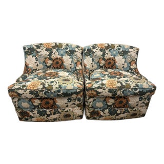 Vintage MCM Chairs Reupholstered in Lee Jofa Arioso Print Fabric For Sale
