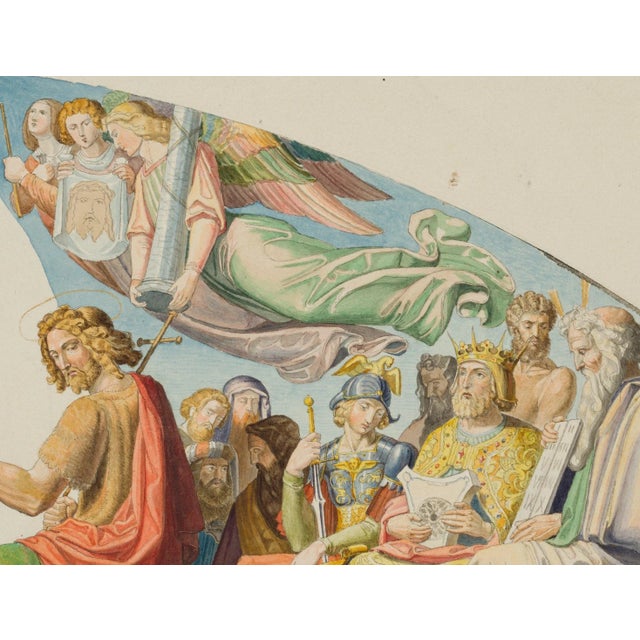 E. Daege, Fresco Design With Christ, Moses and the Veronica's Sweat Shroud, 19th-Century, Watercolor For Sale - Image 5 of 6