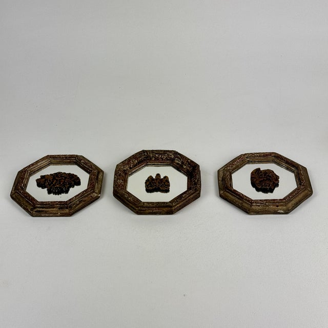 Lovely accent pieces, which could be hung vertically or horizontally, of a set of 3 vintage small Italian octagonal shaped...