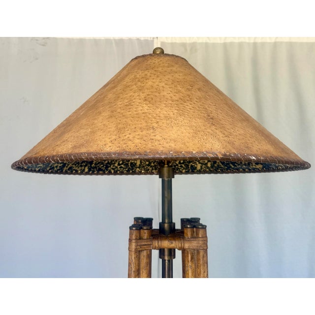 Maitland - Smith Vintage Maitland-Smith Faux Bamboo and Brass Floor Lamp With Faux Tortoiseshell Lined Leather Shade For Sale - Image 4 of 12