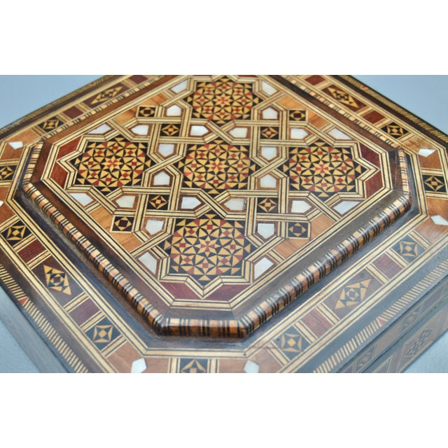 Mid 20th Century Handcrafted Moorish Astral-Patterned Mother-of-Pearl Inlaid Box For Sale - Image 11 of 11