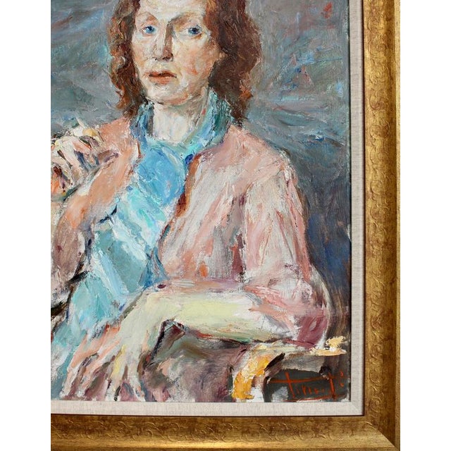 Blue Carlo Striccoli, Woman Alone with Her Thoughts', 1960s, Oil on Canvas For Sale - Image 8 of 18